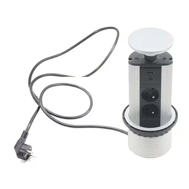 Přípojný zásuvkový sloupek pro desku stolu 2x230V + USB-A 3,1A + UBS-C 15,5W 230V Časově Omezené