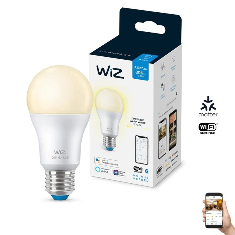 LED Stmívatelná žárovka A60 E27/8W/230V 2700K CRI 90 Wi-Fi - WiZ Expresní Doručení