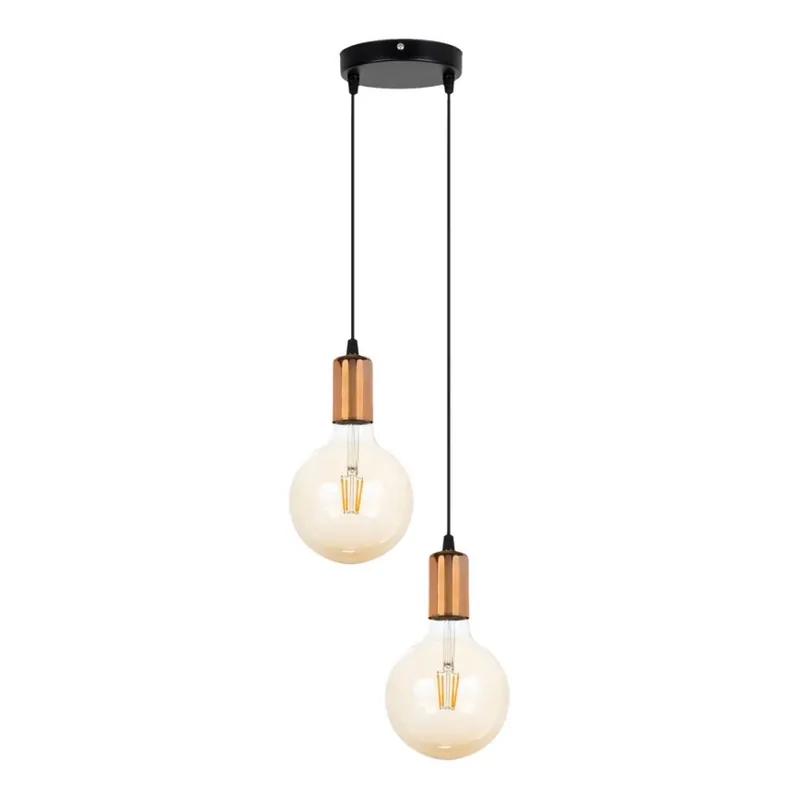 Lustr na lanku MIROS 2xE27/60W/230V kulatý černá/měděná Cenově Výhodný