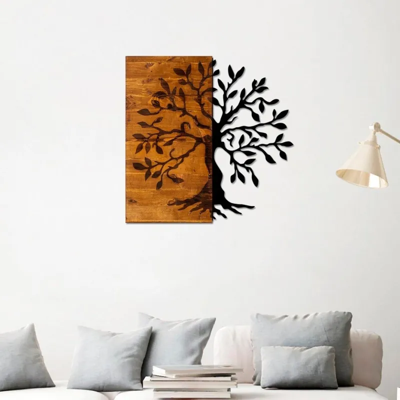 Nástěnná dekorace 58x58 cm strom dřevo/kov Akce