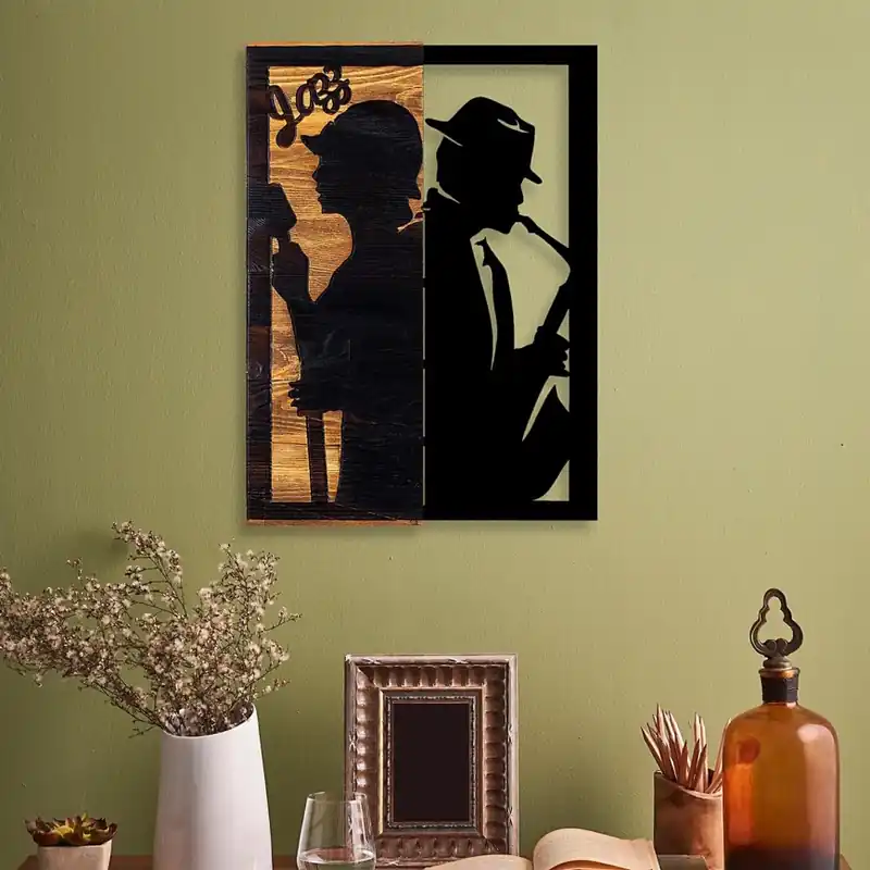 Zlevněný Nástěnná dekorace 32x50 cm jazz dřevo/kov