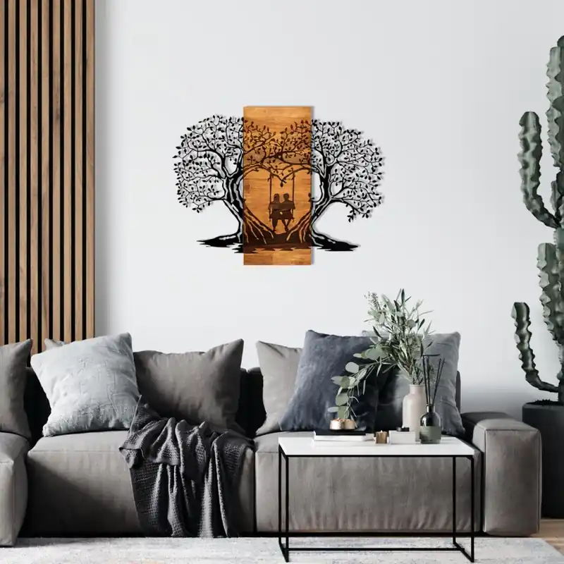 Víkendová Akce Nástěnná dekorace 76x58 cm stromy dřevo/kov