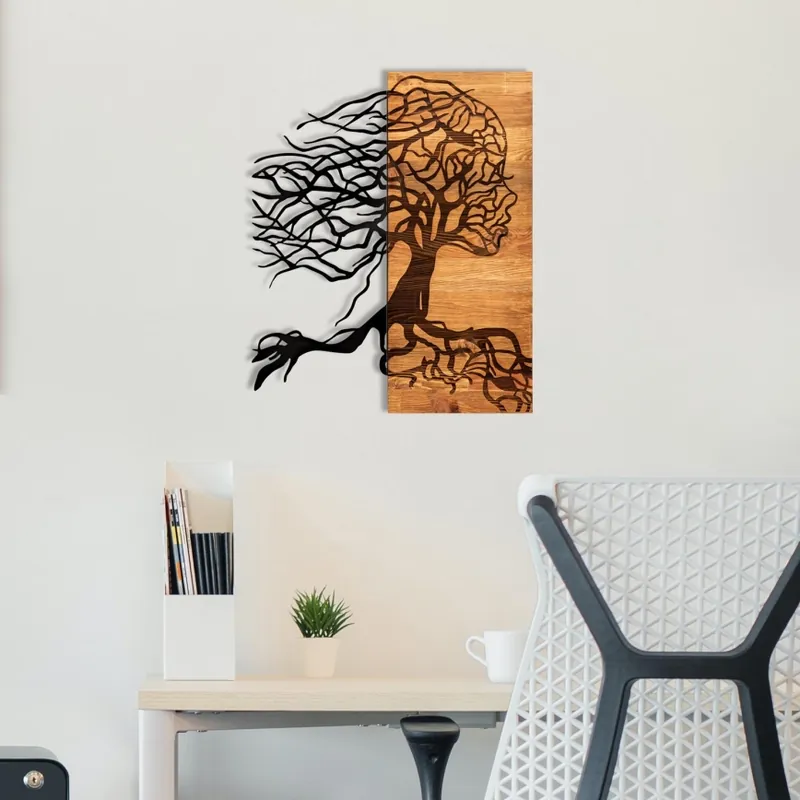 Nástěnná dekorace 47x58 cm strom života dřevo/kov Kup Teď