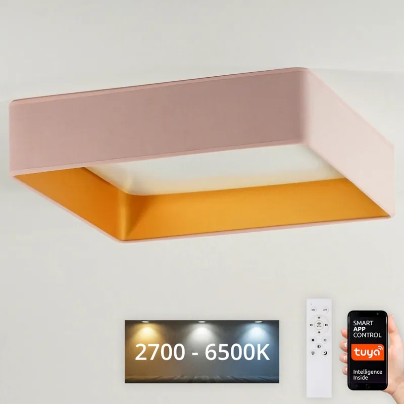 Nízká Cena Brilagi - LED Stmívatelné stropní svítidlo VELVET SQUARE SMART LED/36W/230V 60x60 cm 2700-6500K Wi-Fi Tuya + dálkové ovládání růžová