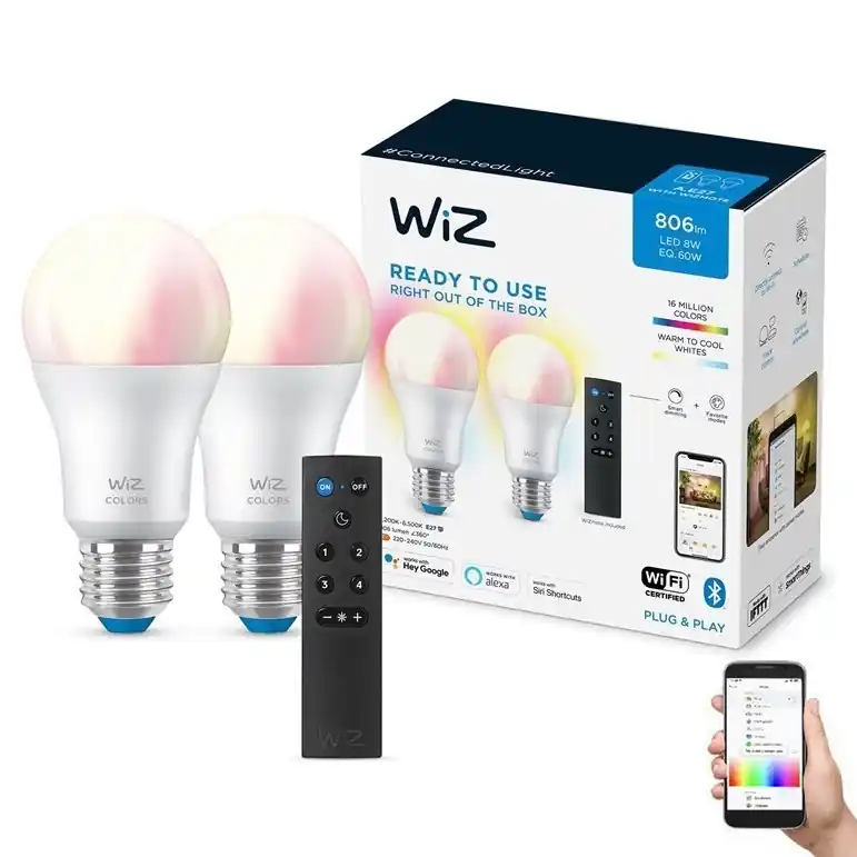 Speciální Cena SADA 2x LED RGBW Stmívatelná žárovka A60 E27/8,5W/230V 2200-6500K Wi-Fi + dálkové ovládání - WiZ