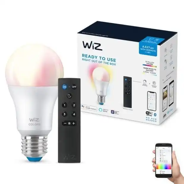 LED RGBW Stmívatelná žárovka A60 E27/8,5W/230V 2200-6500K CRI 90 Wi-Fi + dálkové ovládání - WiZ Aktuální