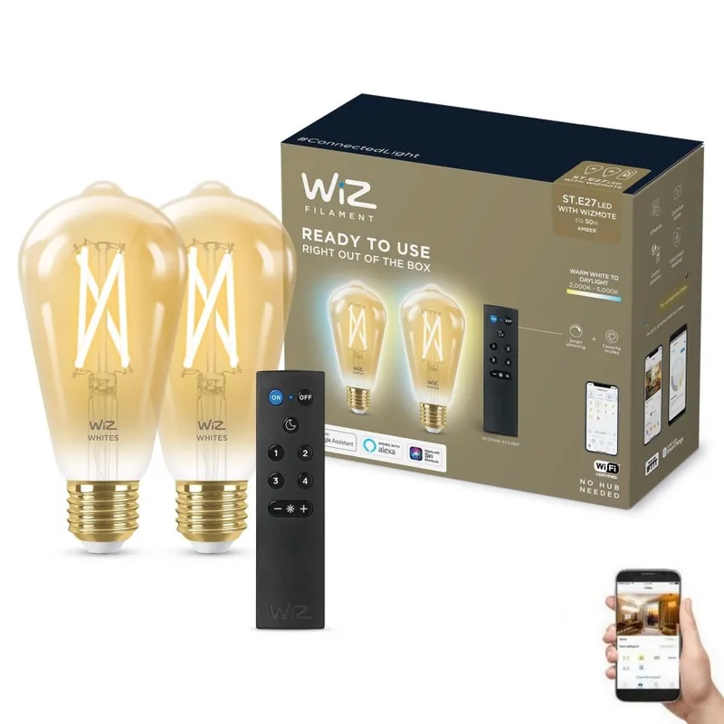 SADA 2x LED Stmívatelná žárovka ST64 E27/7W/230V 2000-5000K CRI 90 Wi-Fi + dálkové ovládání - WiZ Akce