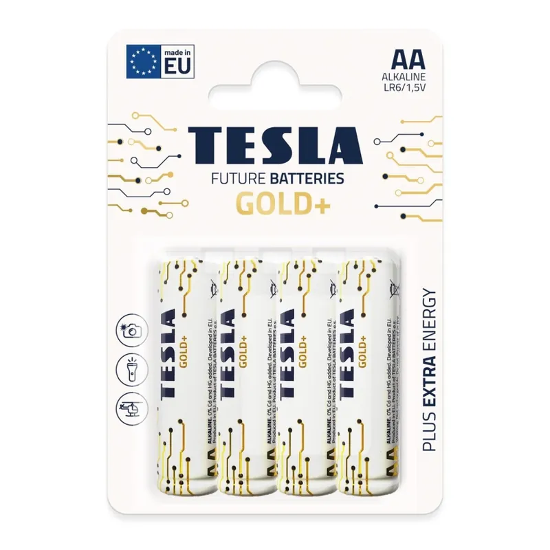 Nejprodávanější Tesla Batteries - 4 ks Alkalická baterie AA GOLD+ 1,5V 3200 mAh