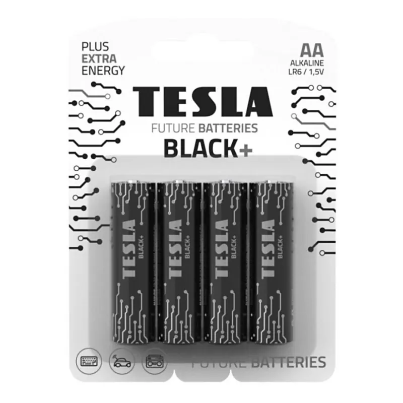 Aktuální Tesla Batteries - 4 ks Alkalická baterie AA BLACK+ 1,5V 2800 mAh