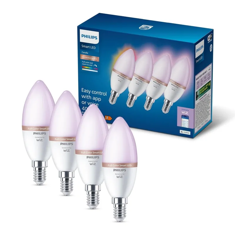 SADA 4x LED RGB Stmívatelná žárovka Philips SMART C37 E14/5W/230V 2200-6500K Nejlepší Cena