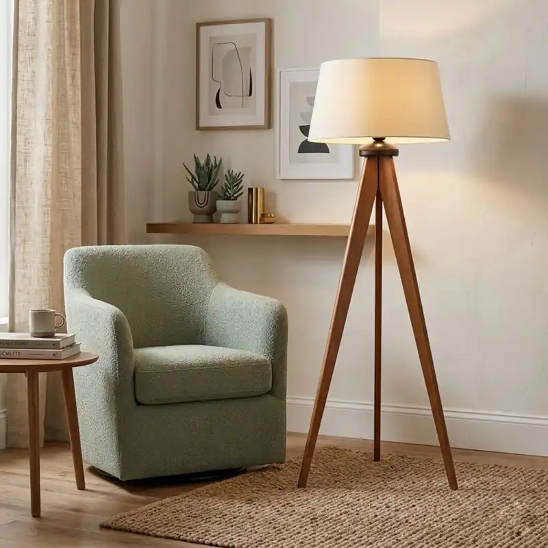 Autentický Stojací lampa AIDA 1xE27/15W/230V dub/krémová