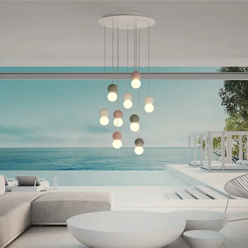 Aktuální Mantra Galaxia, moderní závěsné svítidlo s kulatými betonovými prvky a designovými žárovkami 9 x E27, průměr 60cm