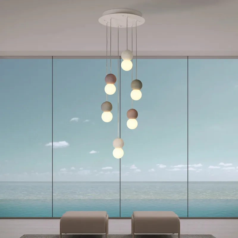 Aktuální Mantra Galaxia, moderní závěsné svítidlo s kulatými betonovými prvky a designovými žárovkami 6 x E27, průměr 40cm