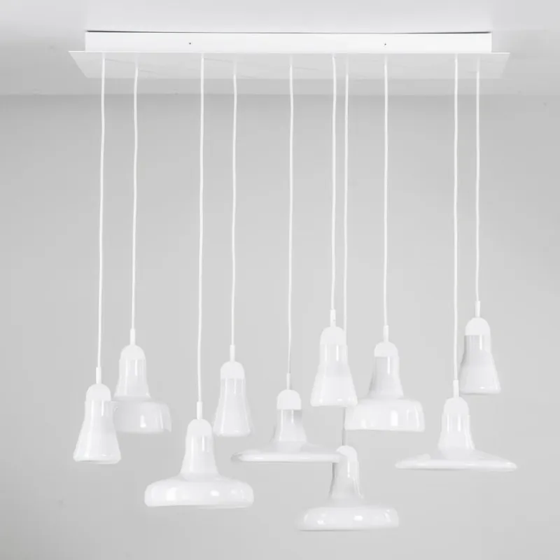 Omezená Nabídka Brokis Shadows set rectangular large, závěsné svítidlo, foukané matné bílé sklo - bílý dub - černý kabel, 10x5W LED GU10 dim, 100x36cm