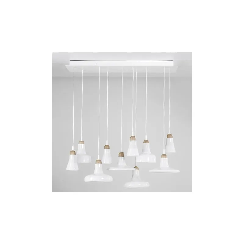 Brokis Shadows set rectangular large, závěsné svítidlo, foukané lesklé bílé sklo - dub - bílý kabel, 10x5W LED GU10 dim, 100x36cm Autentický