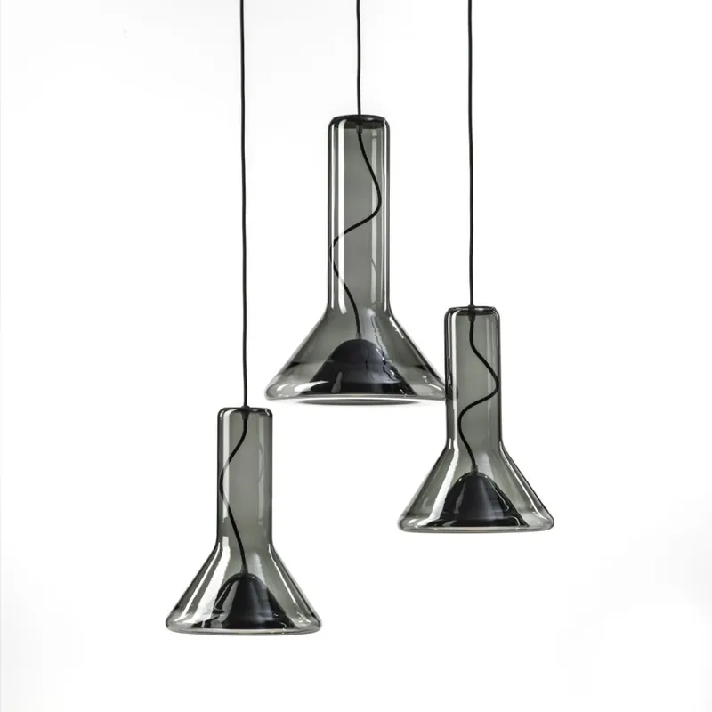 Brokis Whistle set, závěsné svítidlo, foukané šedé kouřové sklo/černá, 3x10W LED GX53 2700K stmívatelné, prům. 75cm Ověřený