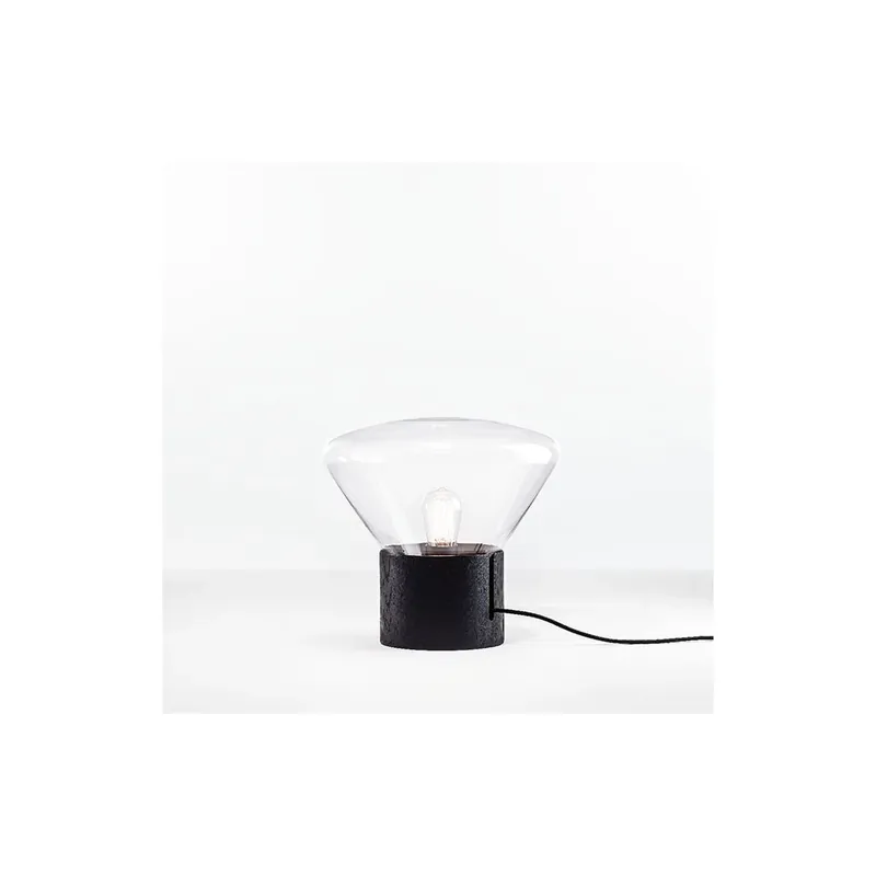 Novinka Brokis Muffins wood 01, designová lampa z foukaného skla, čiré sklo/černé dřevo, 1x60W E27, výška 34,5cm