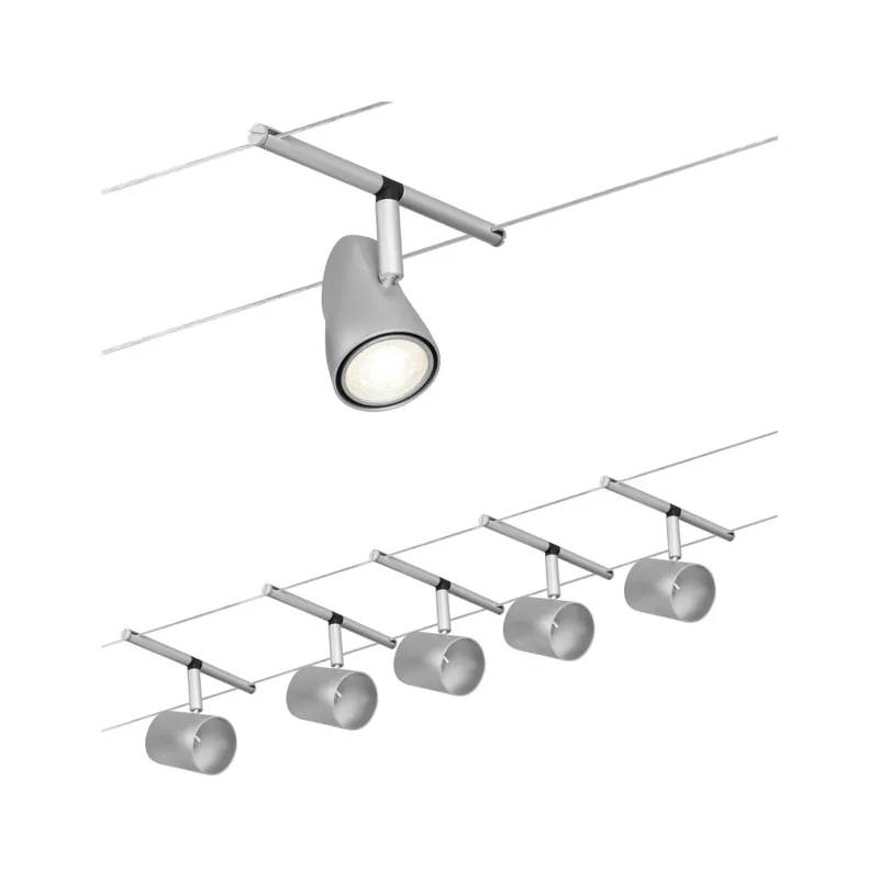 Paulmann CorDuo Cup Basic, matně chromový lankový systém, 5x GU5,3 délka 500cm Expresní Doručení