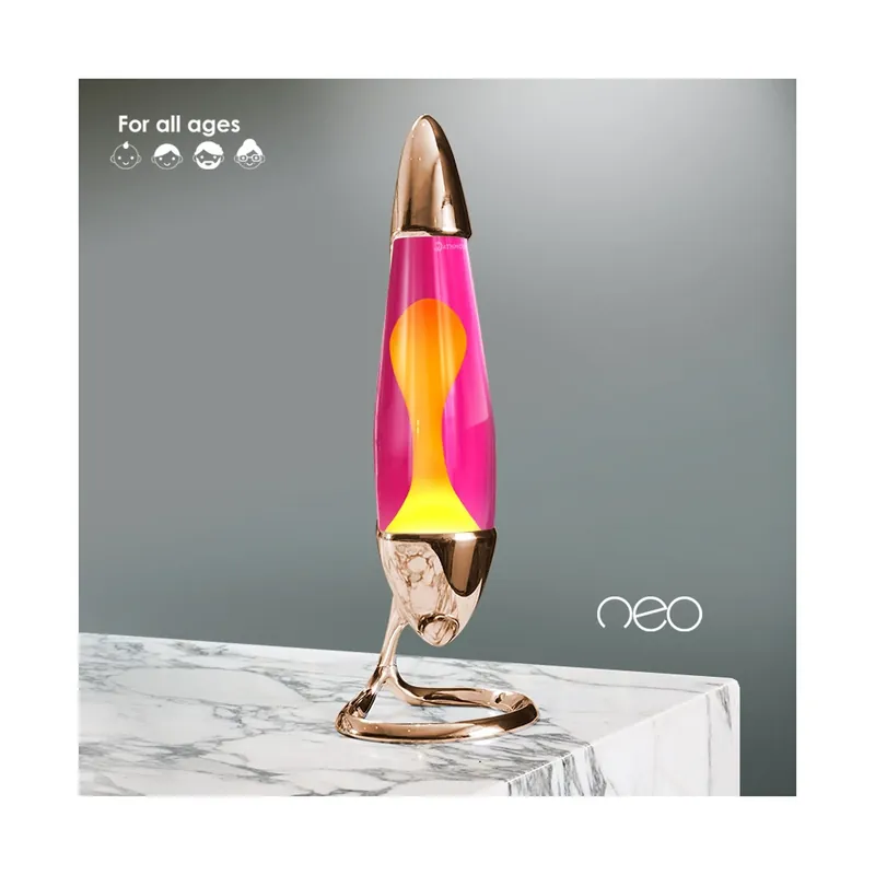 Mathmos Neo Copper, originální lávová lampa, 1x20W, měděná s růžovou tekutinou a žlutou lávou, výška 42cm Poslední Šance