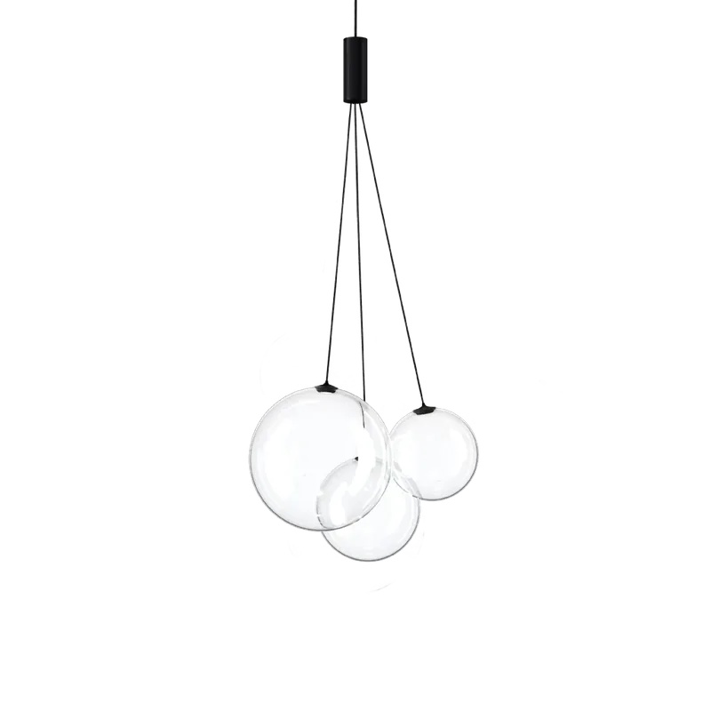Lodes Random, závěs z čirého foukaného skla/černý kabel, 3x1W LED 2700K, šířka 29cm Ověřený