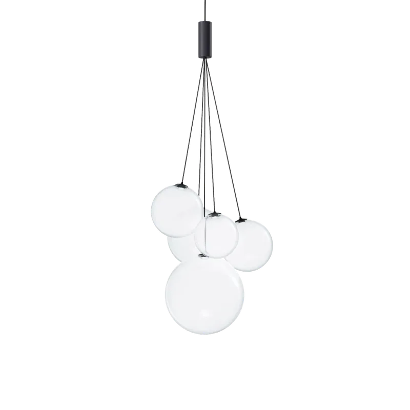Cenová Bomba Lodes Random Five, závěs z matně bílého foukaného skla/černý kabel, 5x1W LED 2700K, šířka 27cm