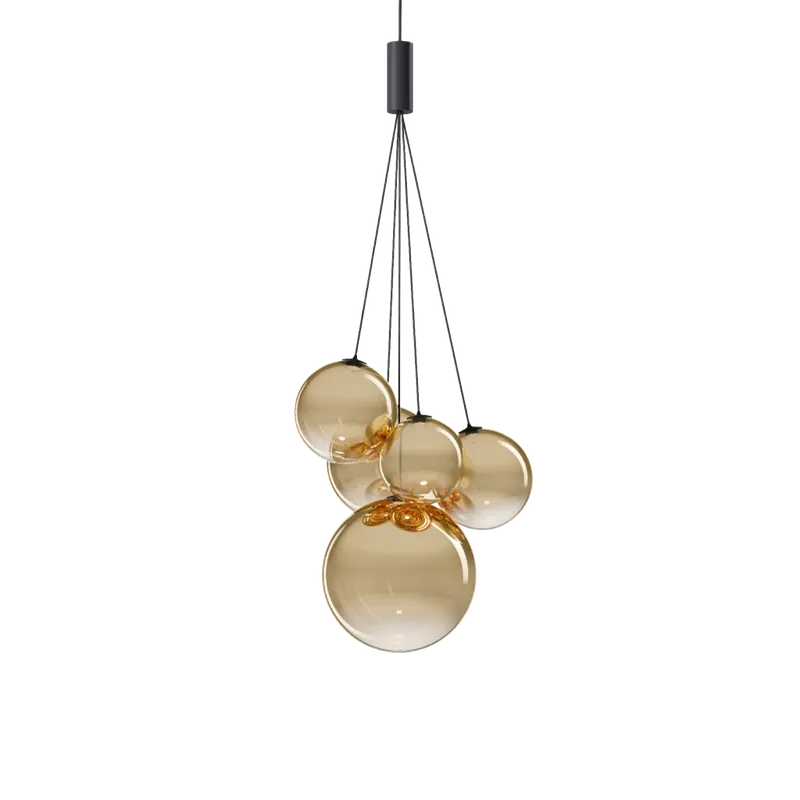 Lodes Random Five, závěs ze světle zlatého foukaného skla/černý kabel, 5x1W LED 2700K, šířka 27cm Super Cena