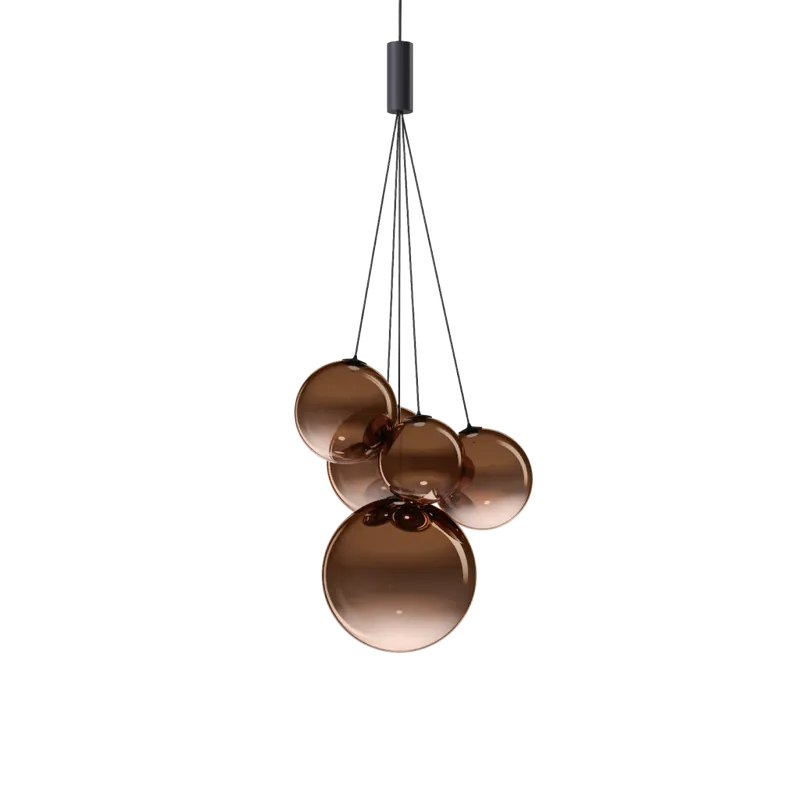 Lodes Random Five, závěs z bronzového foukaného skla/černý kabel, 5x1W LED 2700K, šířka 27cm Nakupujte Hned
