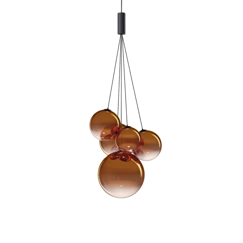 Lodes Random Five, závěs z oranžového foukaného skla/černý kabel, 5x1W LED 3000K, šířka 27cm Zlevněný