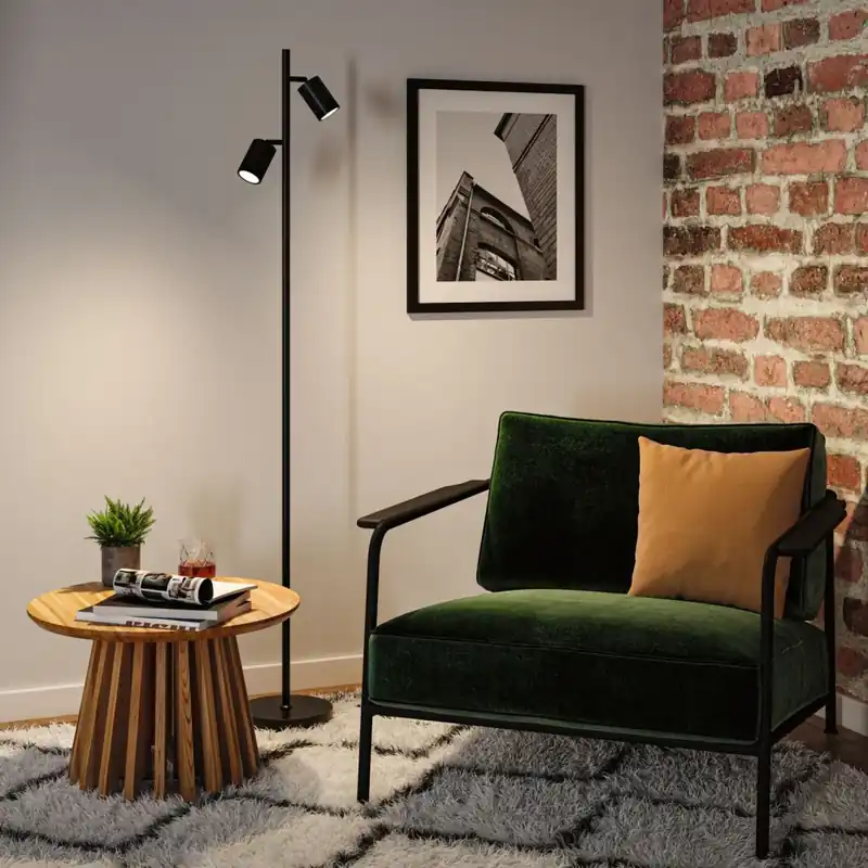Akce Paulmann Lirena, černá stojací lampa s 2 reflektory, 2xGU10, výška 157,5cm