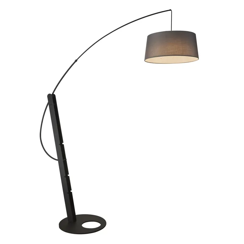 Mantra Ricca, černá oblouková nastavitelá lampa, 1xE27 30W 2700/3200/4000K, šedé stínítko, výška 230cm Ověřený