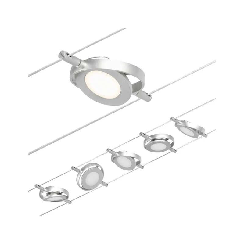 Cenově Výhodný Paulmann CorDuo RoundMac, sada lankové LED osvětlení, 5x4,5W LED 3000K, matný chrom/chrom, délka 500cm