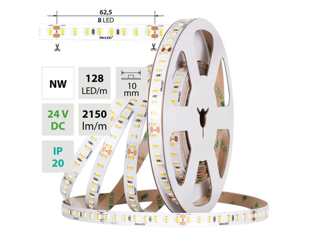 Speciální Cena LED pásek SMD2835 NW, 128LED/m, 11,5W/m, DC 24V, 2150lm/m, CRI90, IP20, 10mm, 5m