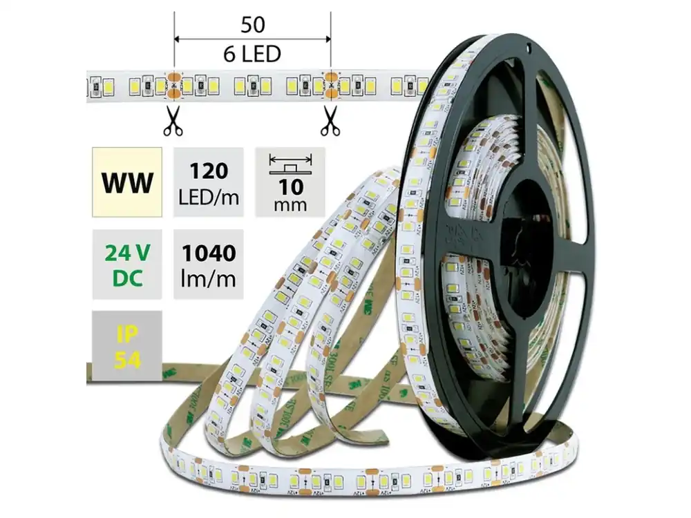 Speciální Cena LED pásek SMD2835 WW, 120LED/m, 14W/m, 1040lm/m, IP54, DC 24V, 10mm, 5m