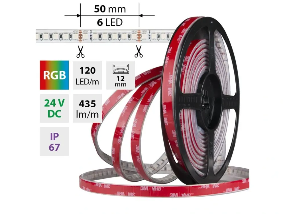 LED pásek SMD4040 RGB, 120LED/m, 14W/m, DC 24V, 435lm/m, IP67, 12mm, 5m Časově Omezené