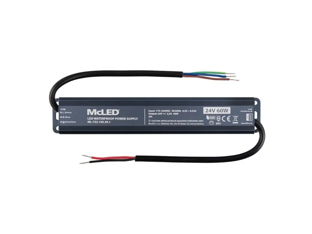 Napájecí zdroj 60W, DC24V/2,5A, IP67, hliníkové provedení Cenová Bomba