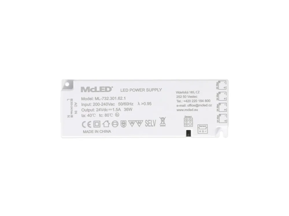 Ultra tenký, Smart LED napájecí zdroj, 36W/24 V/1,5 A s 4 mini konektory 91505-FP max. 3 A/ výstup, 200-240V AC, PF>0,95, bílý, řídící a synchronizační konektor, 144 x 50 x 18 mm Nejlepší Cena