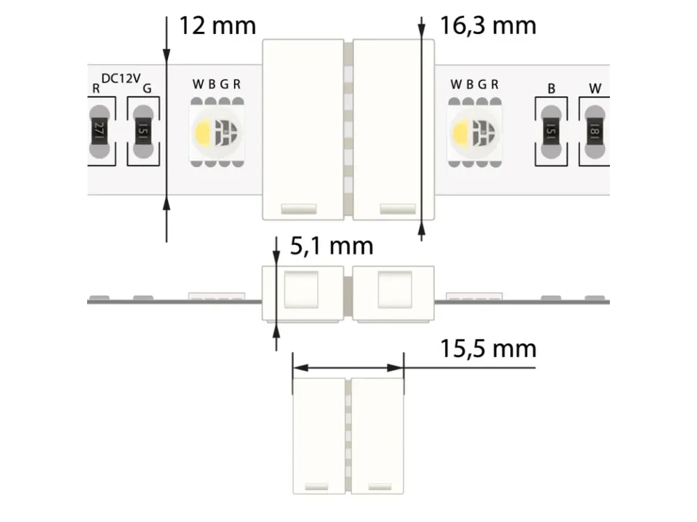 Spojka RGBW LED pásků šíře 12 mm, 5 pinů Cenový Hit