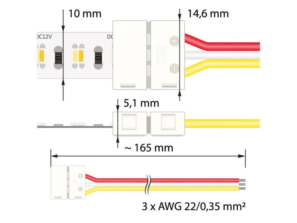 Omezená Nabídka Připojovací konektor double white LED pásků šíře 10 mm, 3 piny