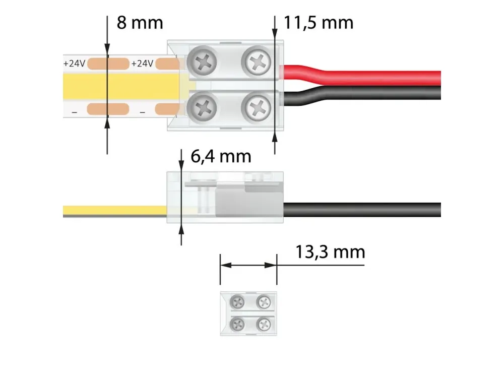 Nejlepší Volba Připojovací šroubovací konektor jednobarevných LED pásků šíře 8 mm a kabelu (16-22 AWG), 2 piny, max. 6 A