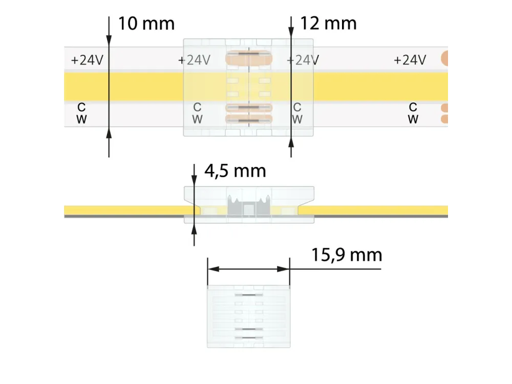 Must-Have Spojka dvou CCT LED pásků šíře 10 mm, 3 piny, max. 3,5A