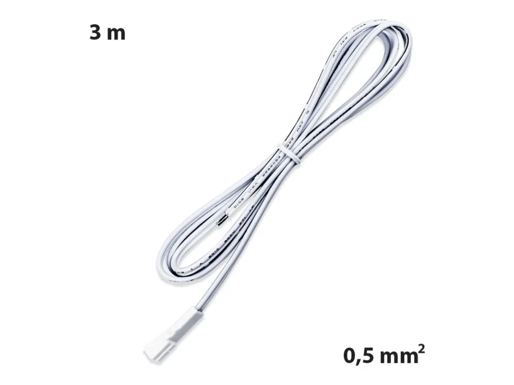 Koupit Online Připojovací kabel s 91505-FP konektorem (zásuvka), 3m kabel AWG20/0,5mm², bílý, volný konec 5mm, 12-24V max. 3A