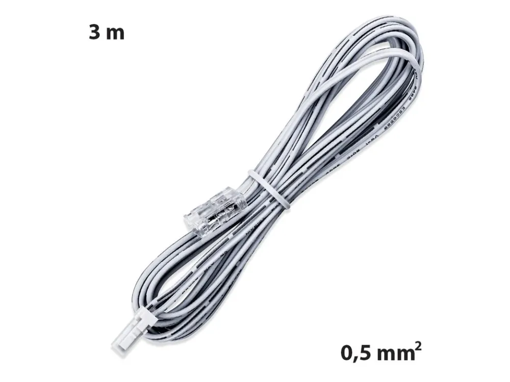 Zlevněný Připojovací konektor LED pásku šíře 8mm + kabel s 91505-MP konektorem (vidlice), 3m kabel AWG20/0,5mm², bílý, 12-24V max. 3A